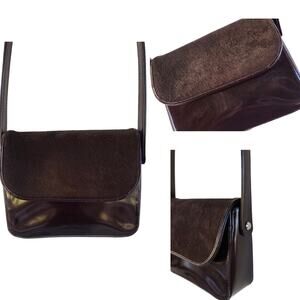 Chocolate Brown Pony Hair Flap Shoulder Bag Patent Leather Mix – Y2K Minimalist